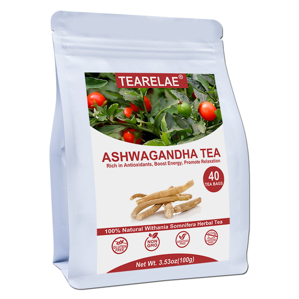 TEARELAE - Ashwagandha Tea Bags - 2.5g x 40 Count - Sourced From India - Premium Natural Cut & Sifted Pure Indian Ginseng Root - Non-GMO - Caffeine-free - Rich in Antioxidants & Boost energy