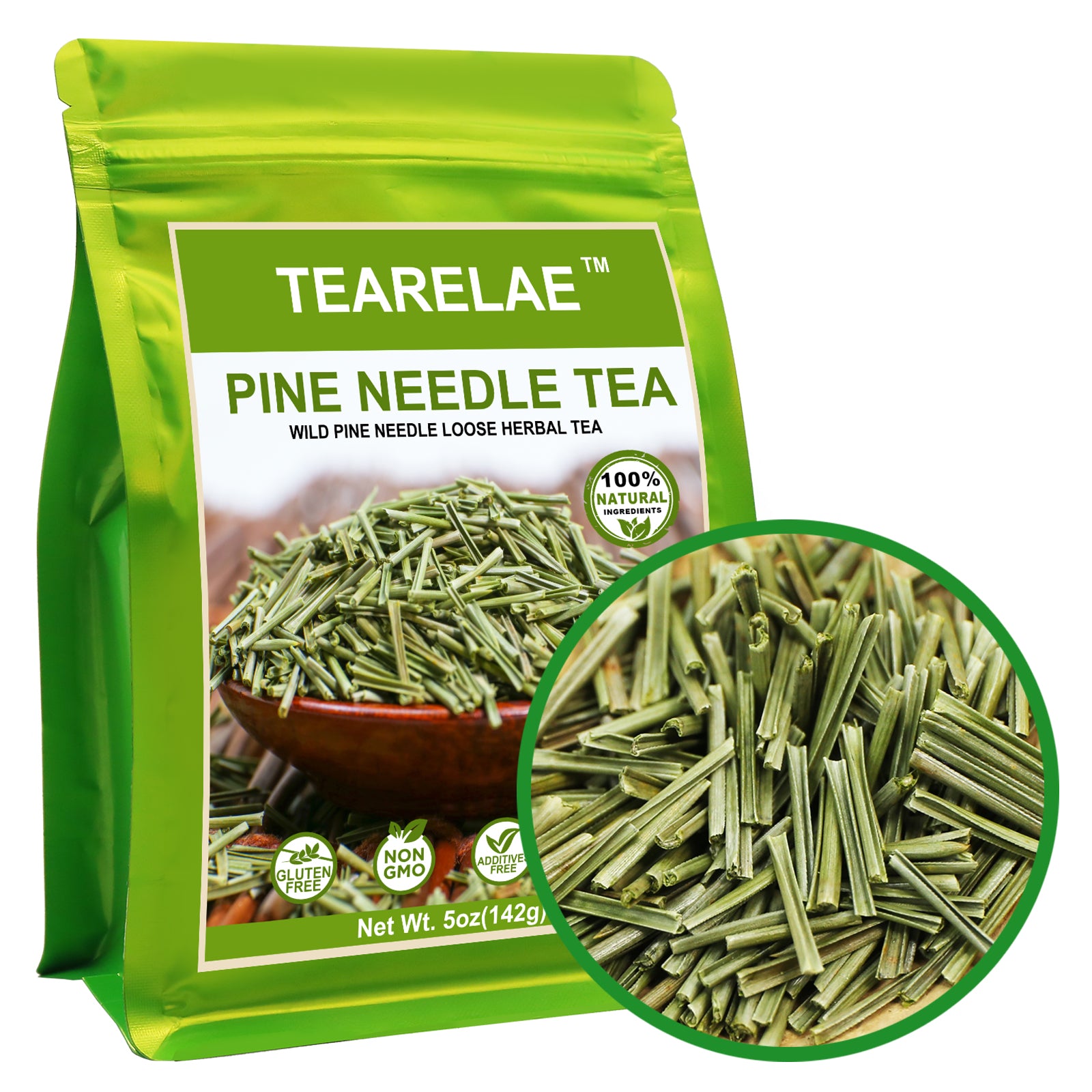 TEARELAE - Pine Needle Tea - 100% Pure Natural Dried Masson Pine Needles Herbal Tea Loose Leaf - CUT & SIFTED - Non-GMO - Caffeine-free - 5oz/142g