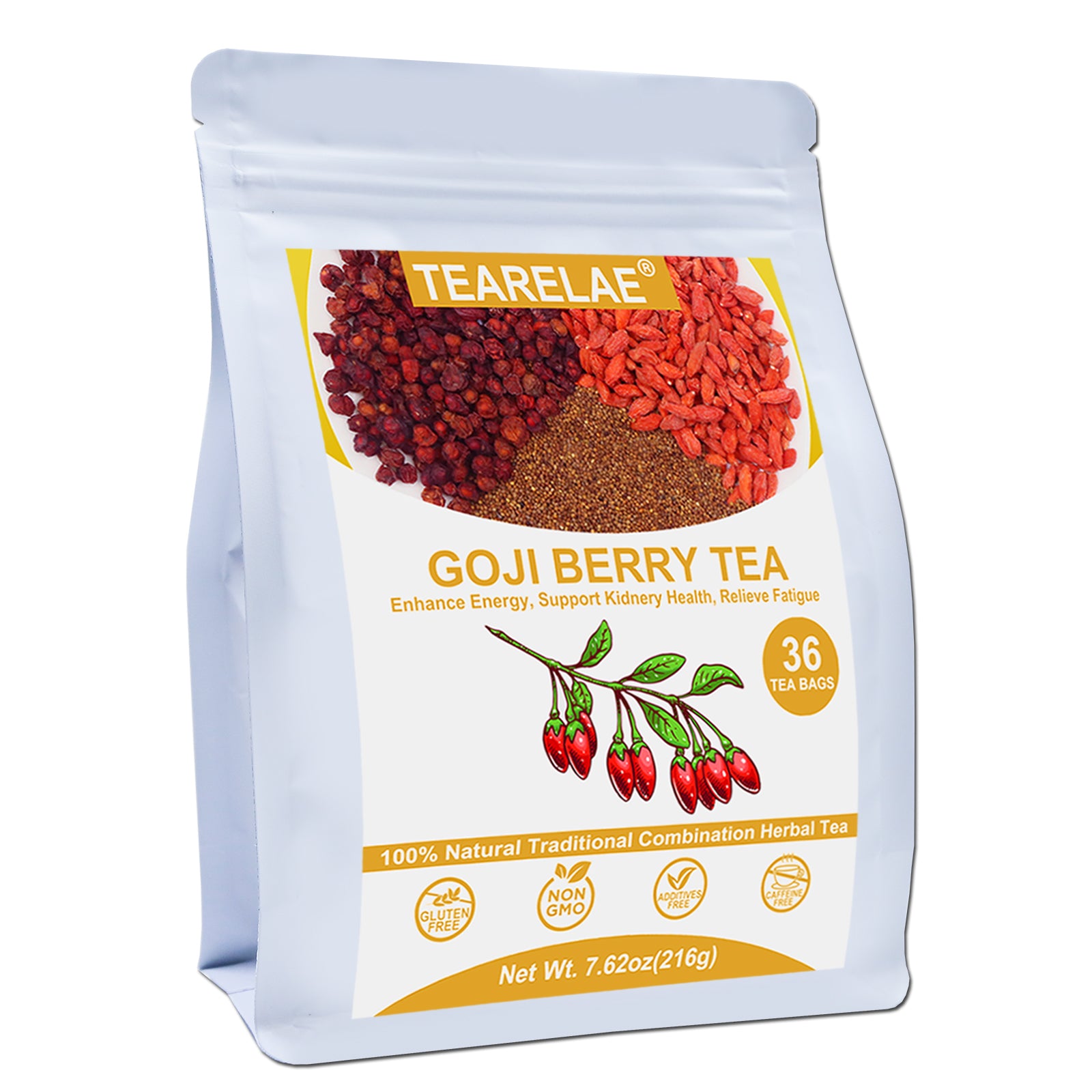 TEARELAE - Five Flavors Goji Berry Tea Bags - 6g x 36 Count - Traditional Herbal Tea Combination For Men - Wolfberry, Semen Cuscutae, Schisandra Berry - Restore Energy & Passion