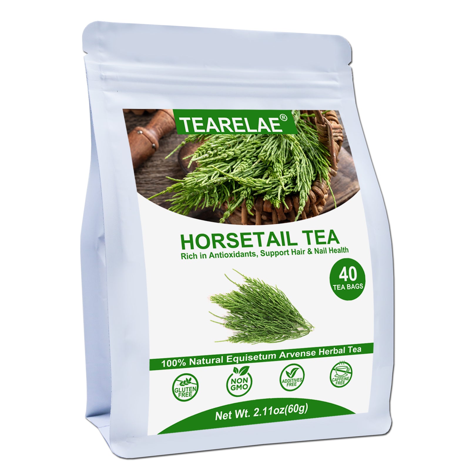 TEARELAE - Premium Horsetail Tea Bags - 1.5g x 40 Count - Natural Dried Horsetail Herb - Cola De Caballo Hierba - Non-GMO - Caffeine-free - Support Nail Health & Hair Growth