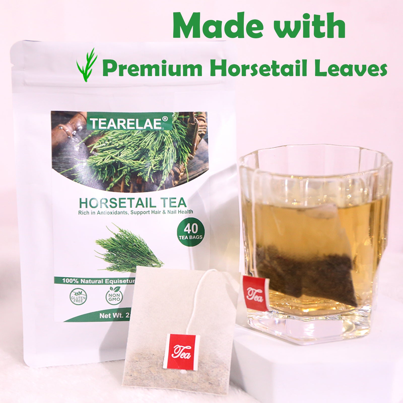 TEARELAE - Premium Horsetail Tea Bags - 1.5g x 40 Count - Natural Dried Horsetail Herb - Cola De Caballo Hierba - Non-GMO - Caffeine-free - Support Nail Health & Hair Growth