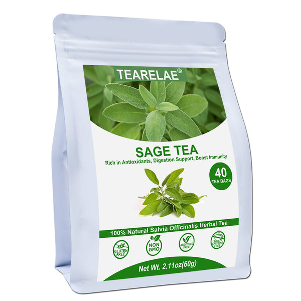 TEARELAE - Premium Sage Leaf Tea Bags - 1.5g x 40 Count - Natural Cut & Sifted Sage Herb Salvia Officinalis - Non-GMO - Caffeine-free - Digestion Support & Breath Support