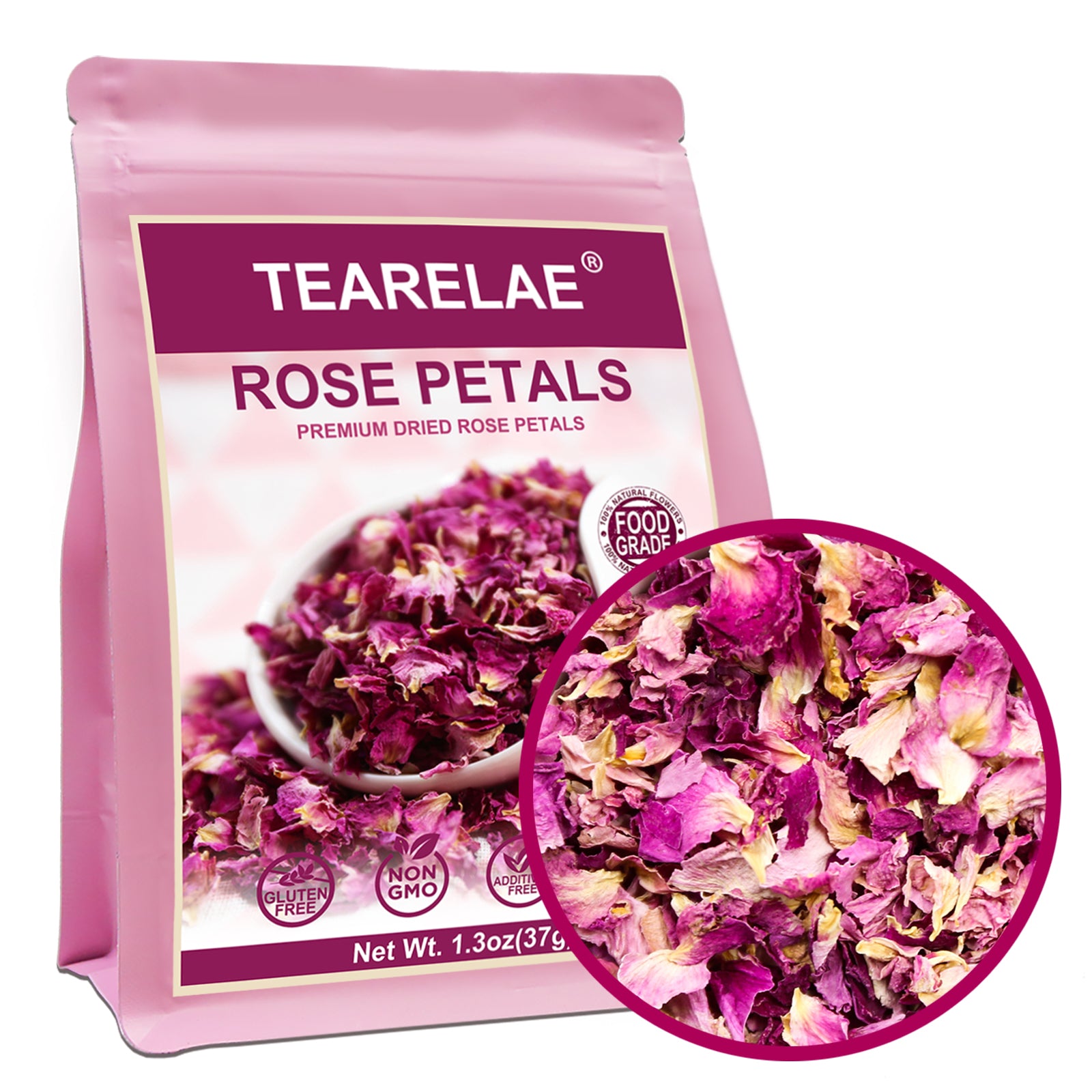 TEARELAE - Dried Rose Petals - Top-Grade Pure Natural Edible Flowers - Use for Tisanes, Baking, Candle Making, Soap Making and Handicraft - 1.3oz/37g