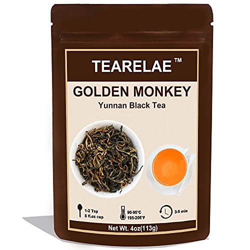 Chinese Tea Yunnan Black Tea Loose Leaf - Superfine Golden Monkey Tea Loose Leaf Black Tea- Rich Fruit Aroma - Loose Black Tea 4oz/113g