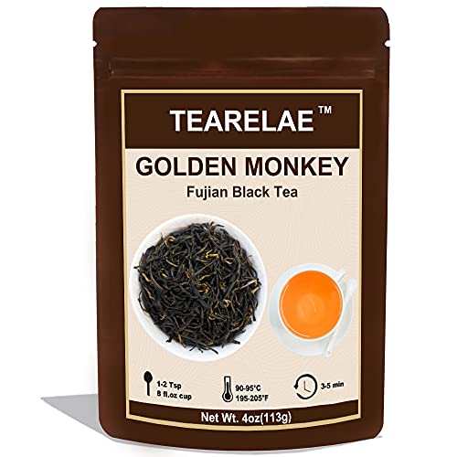 Chinese Tea Fujian Black Tea Loose Leaf Premium Golden Monkey Tea Loose Black Tea Gentle Fruit Aroma Loose Leaf Black Tea 4oz/113g