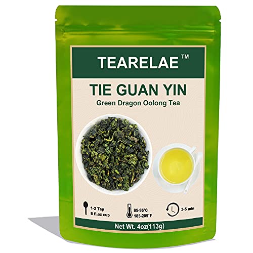 Tie Guan Yin Oolong Tea Loose Leaf Chinese Anxi Green Oolong Tea Gentle Orchid Aroma Premium Natural Iron Goddess of Mercy Help to Detox 4oz/113g