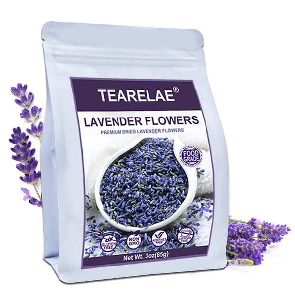 TEARELAE - Premium Dried Lavender Flowers - 5A Top Grade - 100% Natural Edible Flowers Culinary Dried Lavender Buds - for Baking, Tea, Soap, Bath Bombing, Candle and Sachets - 3oz/85g