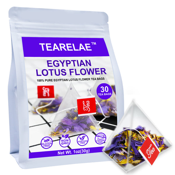 TEARELAE - Egyptian Lotus Flower Pyramid Tea Bags - 1oz/30g (1g X 30 Bags) - Premium Dried Lotus Flowers Herbal Tea - Non-GMO - Caffeine-free - Improve Sleep Quality