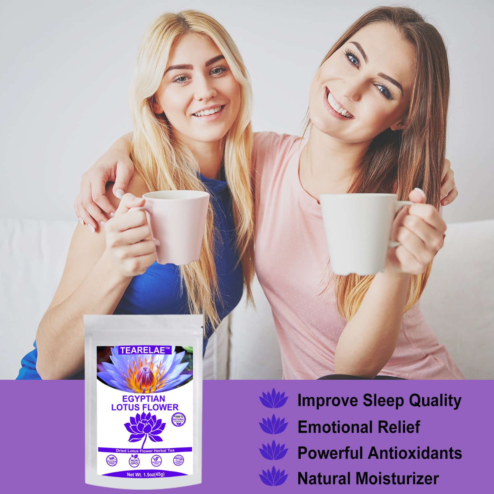 TEARELAE - Premium Egyptian Lotus Herb Whole Flower - 1.5 oz/45g - Premium Dried Lotus Herbal Tea - Non-GMO - Caffeine-free - Improve Sleep Quality